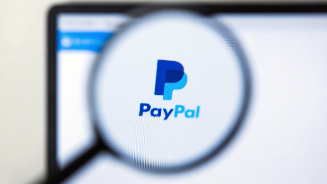 PayPal logo prikazan kroz lupu na ekranu računara