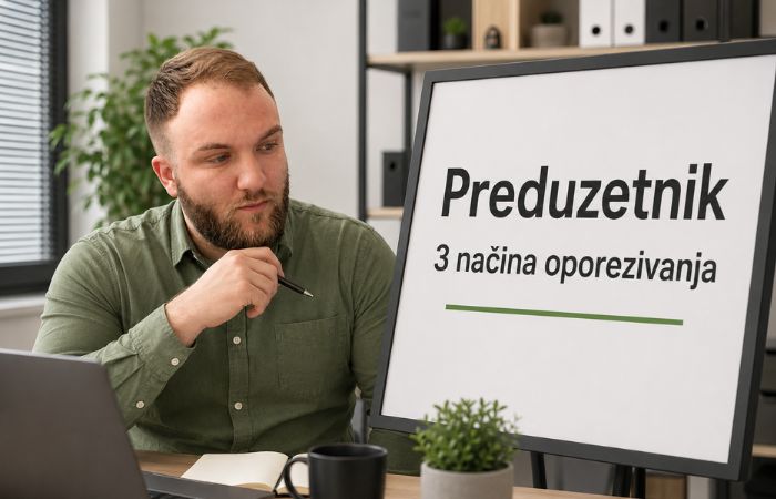 Knjigovodđa gleda u tablu preduzetniak