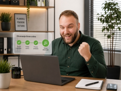 Otvaranje firme online preko laptopa uz uspešno završenu elektronsku registraciju