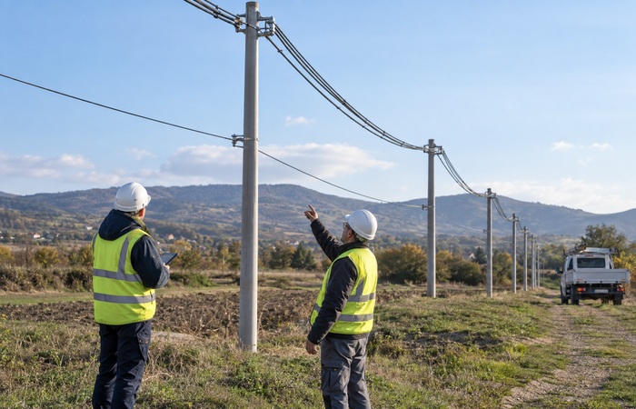 Tehničari proveravaju trasu nadzemnih električnih i telekomunikacionih vodova