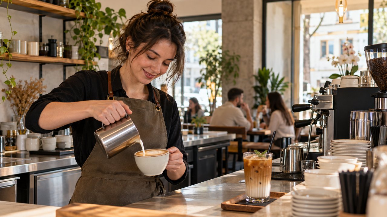 Barista priprema i služi pića u kafiću