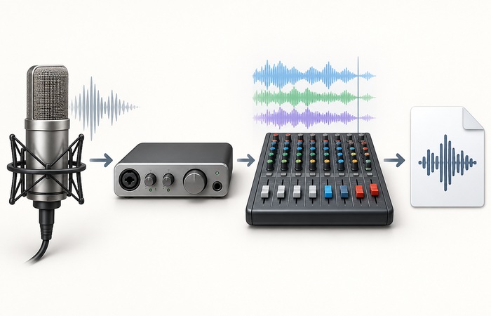 Tok zvučnog signala od mikrofona preko miksovanja do finalnog audio-zapisa